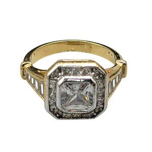 Art Deco Style Cubic Zirconia Engagement Ring Gold Plated Setting Vintage SZ 10